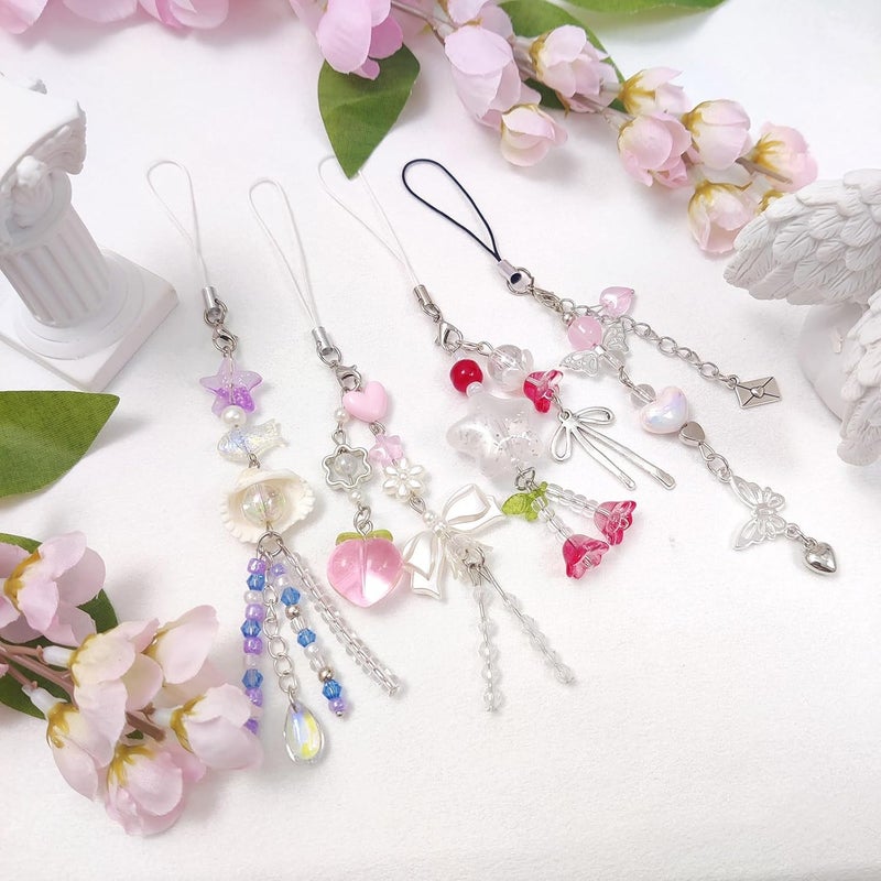 cioatu Y2K Cute Phone Charms Set - Aesthetic Cherry,Flower, Butterfly & Star Cell Phone Straps, Kawaii PhoneAccessories for Bag Keychain, AirPods, Camera Decor - Image 2